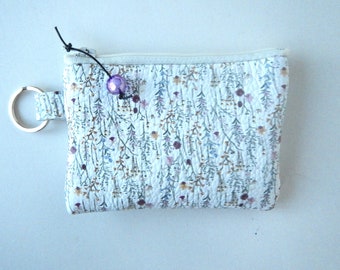RFID protected floral leather card case/key ring.  Vine and Branch Studio.