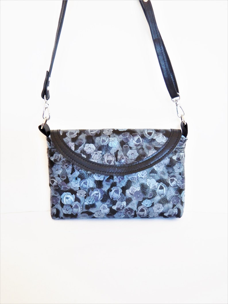 Black and gray floral leather crossbody or shoulder bag Vine and Branch Studio.