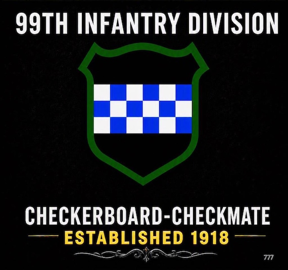 99TH Infantry Division* Checkerboard-Checkmate* Established 1918 * 2-Sided Vinyl Shirt. ARMY Officially Licensed