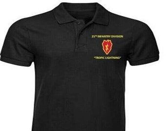 25th Infantry Division" Tropic Lightning" Embroidered Light Weight Black Polo Shirt