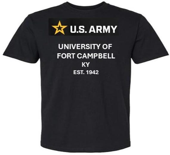 ARMY* University of Fort Campbell* Est 1942* Kentucky. U.S.Army shirt.  (Army Officially Licensed)