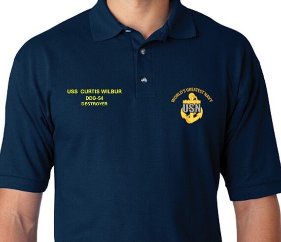 USS Curtis Wilbur  DDG-54 * Destroyer* Embroidered Two Sided Polo Shirt.Worlds Greatest* Navy Officially Licensed