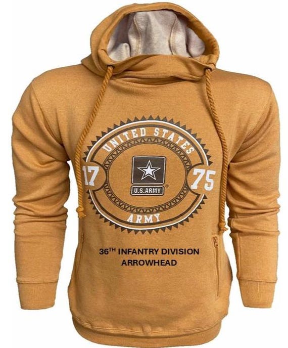 36TH Infantry Division* ARROWHEAD * U.S. Army Vintage Premium Camel Hoodie. Army Officially Licensed