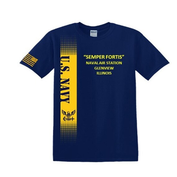 Naval Air Station Glenview*Illinois* Semper Fortis*Navy Verticle-Vinyl & Silk Screen.*Officially Navy Licensed Shirt