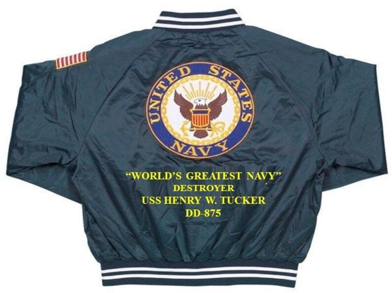 USS HAWKINS DD-873 Destroyer World/'s Greatest Navy Embroidered 2-Sided Blue Satin Jacket
