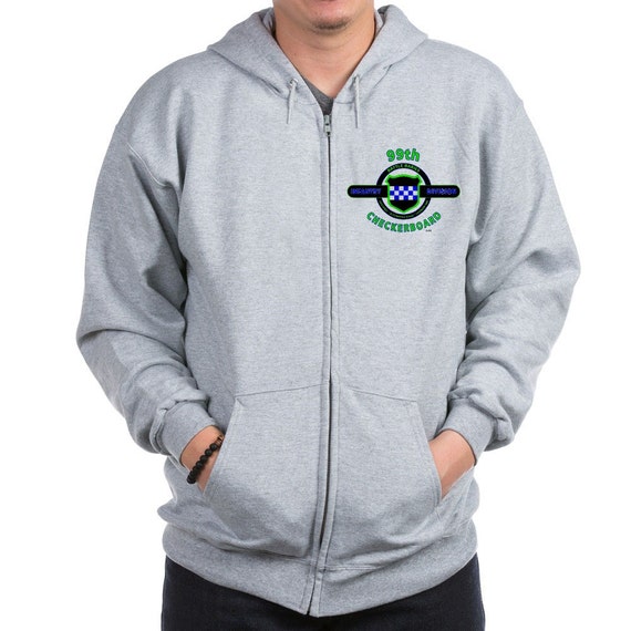 99th Infantry Division World War II "Checkerboard" Campaign Left Chest Zipper Hoodie Sweatshirt w/Pockets.