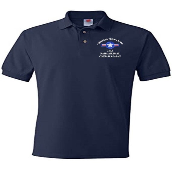 NAHA Air Base Okinawa Japan USAF "Thunder From Above" Embroidered Lightweight Polo Shirt