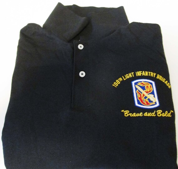 198th Light Infantry Brigade" Brave and Bold" Embroidered Light Weight Black Polo Shirt