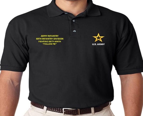 69th Infantry Division* Fighting Sixty-Ninth* Army Infantry* Follow Me*  *Embroidered polo shirt* Army Officially Licensed.