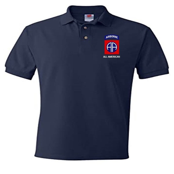 82nd Airborne Division Crest Left Chest" -Embroidered Polo-Golf Shirt