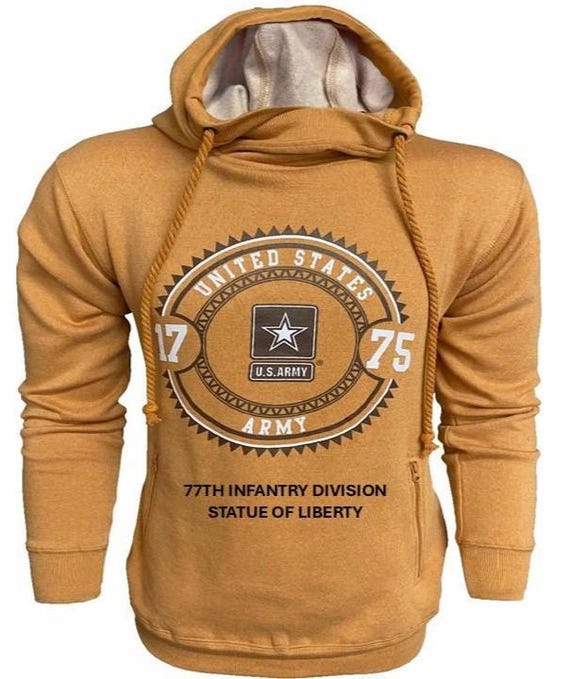 77th Infantry Division* Statue of Liberty * U.S. Army Vintage Premium Camel Hoodie. Army Officially Licensed