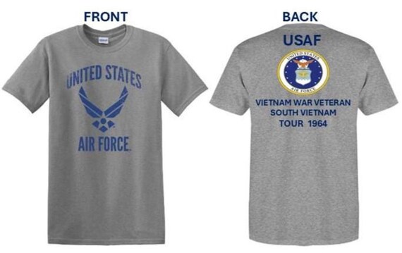 Air Force. Vietnam War Veteran* South Vietnam Tour 1964. USAF Logos. 2-Sided Shirt. USAF Officially Licensed.