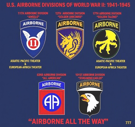 World War II * Army Airborne Divisions* 1941-1945* Vinyl/Dtf Prints*Army Logo On Back. 2-Sided Shirts. Army Officially Licensed