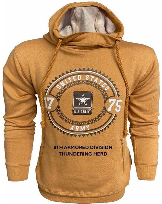 8TH Armored Division* Thundering Herd * U.S. Army Vintage Premium Camel Hoodie. Army Officially Licensed