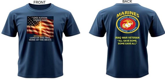 U.S. Marine* Iraq War Veteran *All Gave Some, Some Gave All* One Nation Under God.2-Sided Vinyl Shirt. USMC Official License