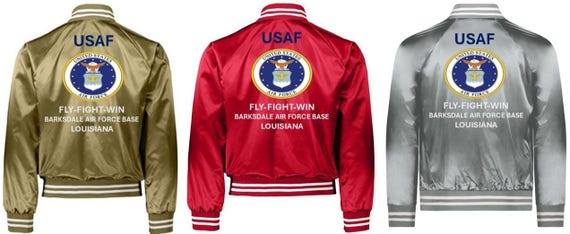 Air Force* Barksdale Air Force Base* Louisiana *Fly-Fight-Win*Satin Jacket (Back Only) USAF Officially Licensed