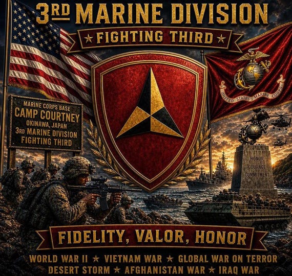 3RD Marine Divison * Fighting Third* USMC* 2-Side Vinyl Shirt. USMC Officially Licensed.