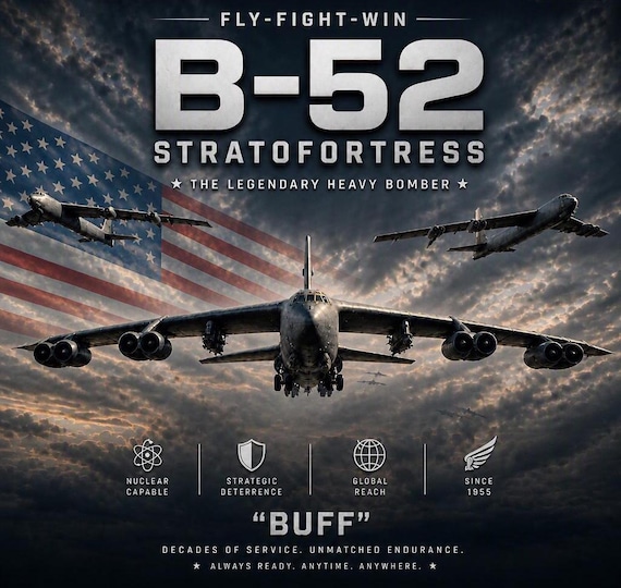 B-52 STRATOFORTRESS * Strategic Heavy Bomber* Air Force* 2-Side Vinyl Shirt. USAF Officially Licensed.