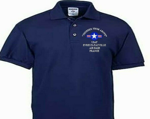 Evreux Fauville Air Base France Air Force "Thunder From Above" Embroidered Lightweight Polo Shirt