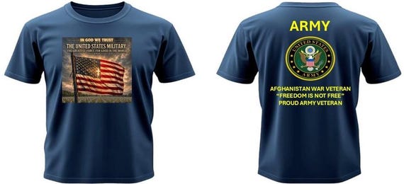ARMY* Afghanistan War* In God We Trust*  The Greatest Force for Good In The World* 2-Sided Vinyl Shirt. Army Official License