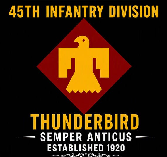 45th Infantry Division* THUNDERBIRD * Established 1920* 2-Sided Vinyl Shirt. ARMY Officially Licensed