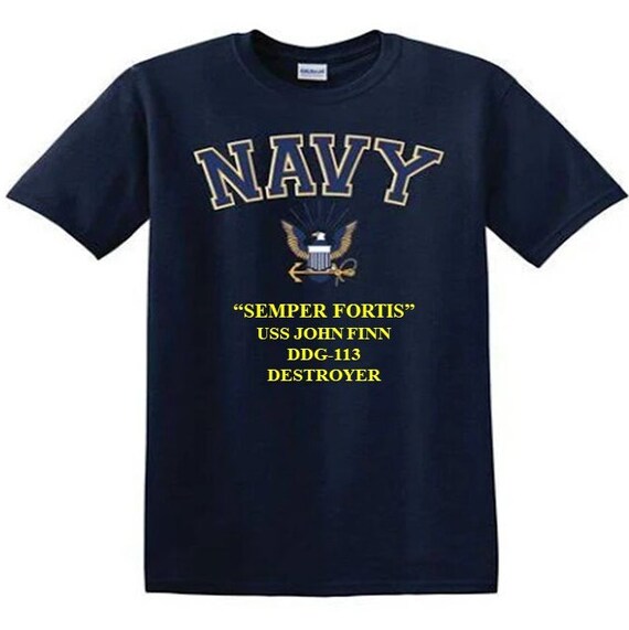USS John Finn DDG-113 Destroyer"Semper Fortis" Navy Logo Vinyl Shirt (Navy Officially Licensed)
