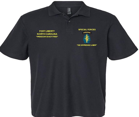 Special Forces Airborne*Fort Liberty-North Carolina* Freedom Is Not Free*Embroidered Left-Right Polo Shirt.
