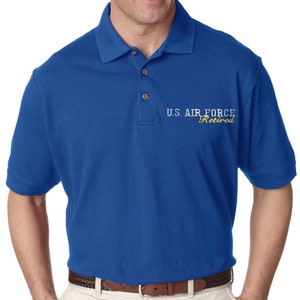 AIRFORCE RETIRED Polo Shirt Left Chest&quot; -Embroidered Royal Blue  Polo-Golf Shirt