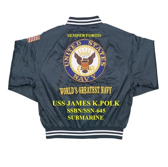 USS James K. Polk  SSBN/SSN-645 Submarine Navy Embroidered 1-Sided Satin Jacket (Back Only) Officially Licensed