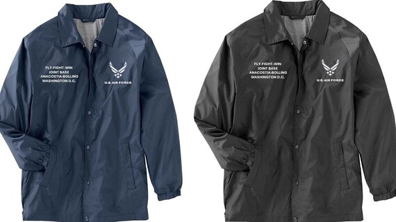 Joint Base Anacostia Bolling *Washington D.C.* Coaches Jacket *Embroidered Right & Left Chest. USAF Officially Licensed