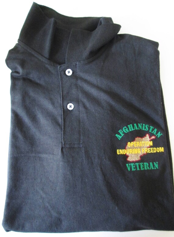 Afghanistan Veteran Operation Enduring Freedom Embroidered Light Weight Black Polo Shirt