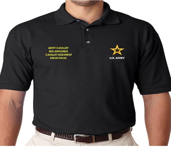 Army Cavalry* 3rd Armored Cavalry Regiment*Brave Rifles* Follow me*Embroidered polo shirt* Army Officially Licensed