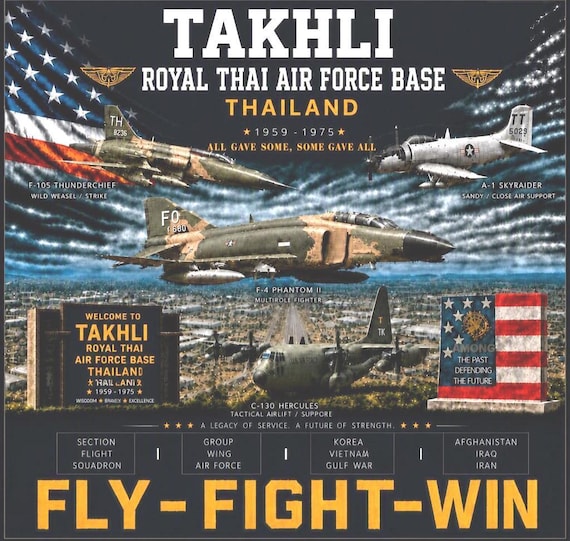 TAKHLI Royal Thai Air Force Base* Thailand*Vietnam Veteran* 2-Side Vinyl Shirt. USAF Officially Licensed.