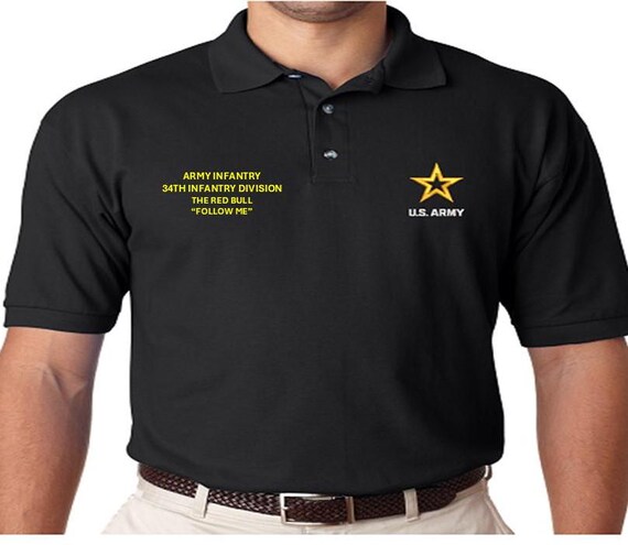 34th Infantry Division* Red Bull* Army Infantry-Follow Me*  *Embroidered polo shirt* Army Officially Licensed.