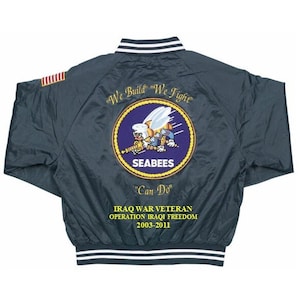 NAVY Seabees Iraq War Veteran OIF  &quot;All gave some,...../flag Embroidered  1-Sided Satin Jacket (BACK Only) Officially Licensed