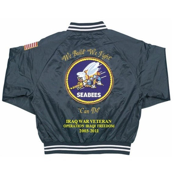 NAVY Seabees Iraq War Veteran OIF  "All gave some,...../flag Embroidered  1-Sided Satin Jacket (BACK Only) Officially Licensed