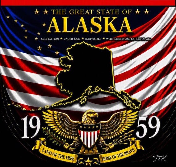ALASKA* United States of America *USA 50 States American Flag Shirt* 2-Sided Vinyl Shirt.  JTK Original