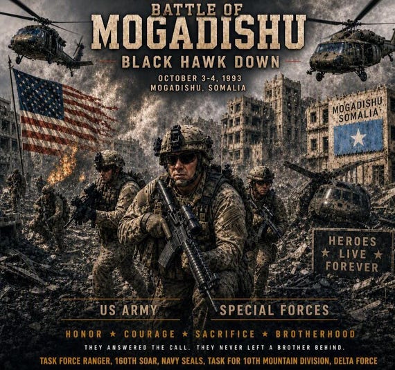 The Battle of Mogadishu* Somalia * 1993 Black Hawk Down* 2-Sided Vinyl Shirt. ARMY Officially Licensed