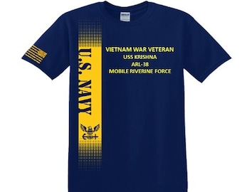 USS KRISHNA  ARL-38 Vietnam War Veteran*Mobile Riverine Force*Navy Verticle-Vinyl & Silk Screen.*Officially Navy Licensed Shirt