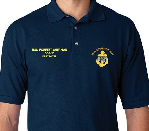 USS Forrest Sherman  DDG-96 * Destroyer* Embroidered Two Sided Polo Shirt.Worlds Greatest* Navy Officially Licensed