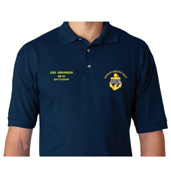 USS Arkansas BB-33  *Battleship* Embroidered Two Sided Polo Shirt. Navy Officially Licensed