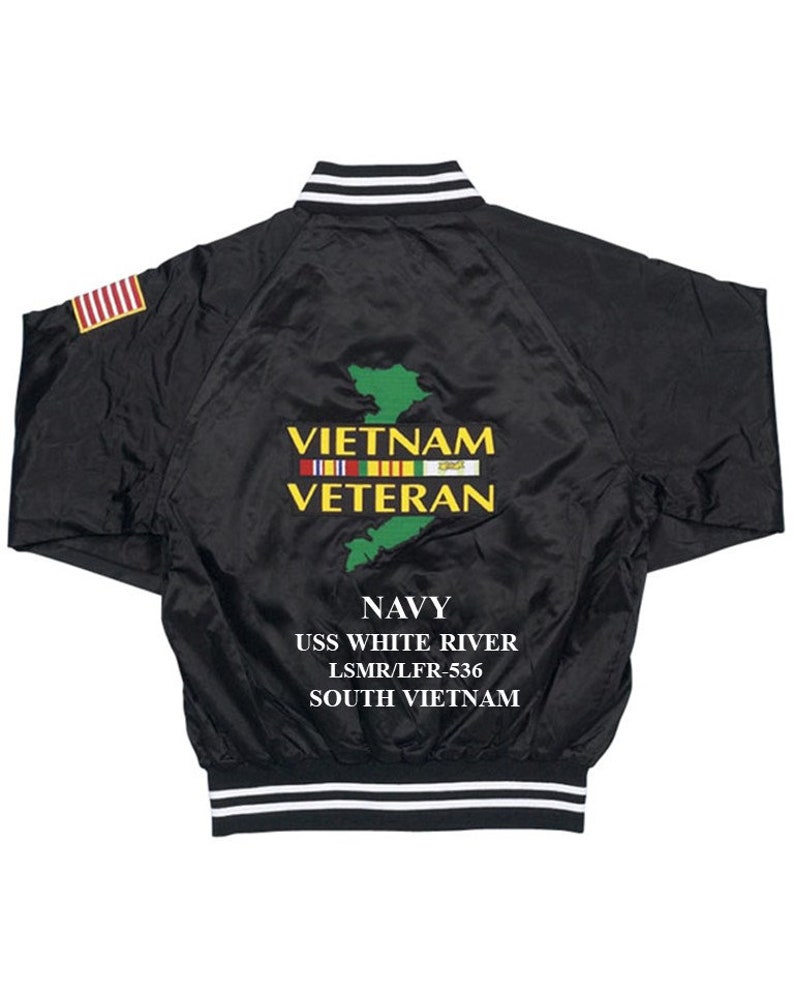 BACK Only USS Windham County LST-1170  Navy    South Vietnam Navy wflag Embroidered  1-Sided Satin Jacket Vietnam