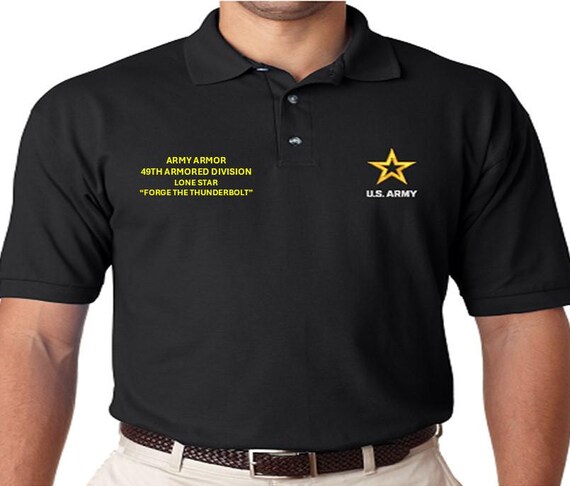 49th Armored Division* Lone Star* Army Army*Forge the Thunderbolt*  *Embroidered polo shirt* Army Officially Licensed.