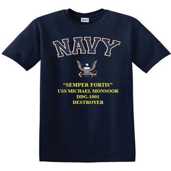 USS Michael Monsoor DDG-1001 Destroyer"Semper Fortis" Navy Logo Vinyl Shirt (Navy Officially Licensed)