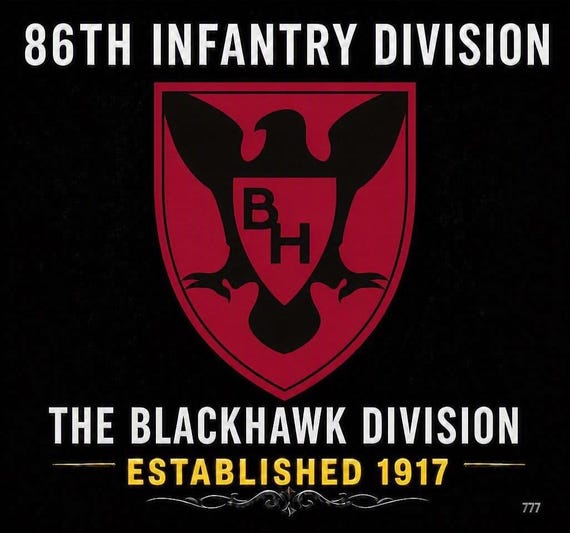 86TH Infantry Division* The Blackhawk Division* Established 1917 * 2-Sided Vinyl Shirt. ARMY Officially Licensed