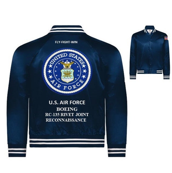 RC-135 RIVET JOINT Reconnaissance *Boeing*Air Force* Fly-Fight-Win*  Embroidered 1-Sided Satin Jacket (Back Only) Officially Licensed
