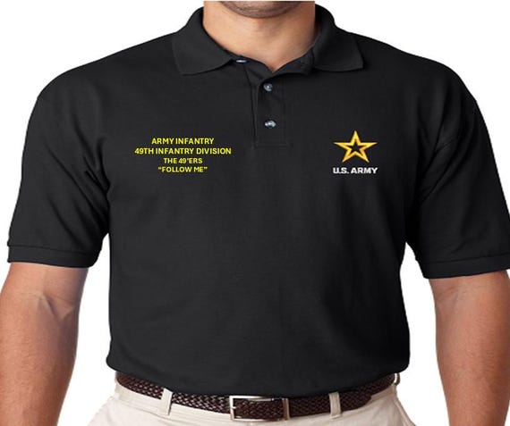 49th Infantry Division* The 49'ers* Army Infantry* Follow Me*  *Embroidered polo shirt* Army Officially Licensed.