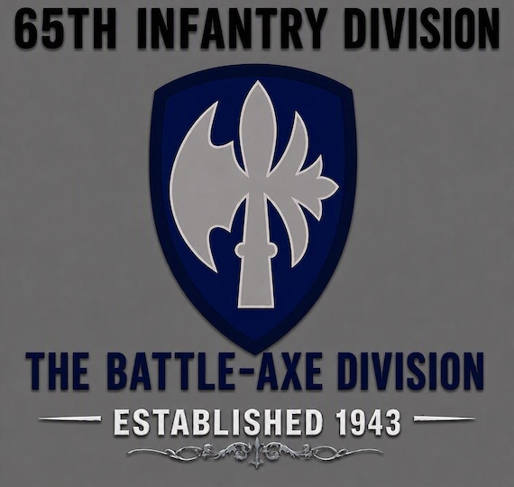 65TH Infantry Division* Battle-Axe * Established 1943* 2-Sided Vinyl Shirt. ARMY Officially Licensed