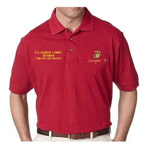 U.S. MARINE CORPS RETIRED - Semper Fidelis Right & Left Chest Polo Shirt--Embroidered Navy Red  Polo-Golf Shirt Officially Licensed