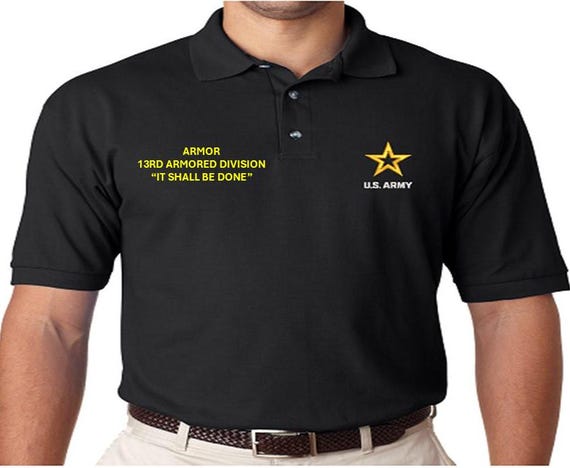 13th Armored Division* It Shall Be Done* Armor *Embroidered polo shirt* Army Officially Licensed